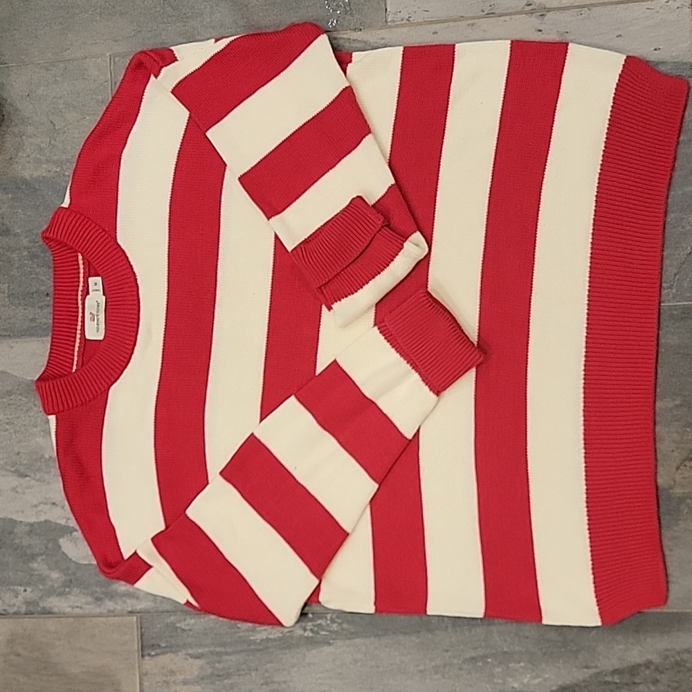 vineyard vines cotton blend red striped sweater sz m like new condition